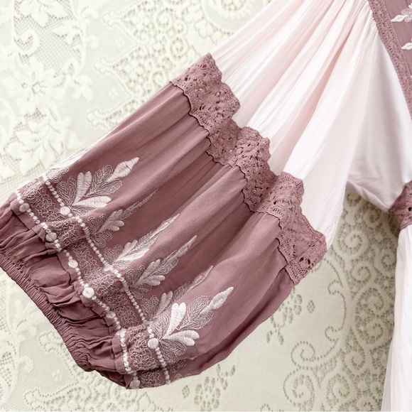 Free People Turn Heads Mauve Lace Boho Mini Dress - Picture 3 of 15